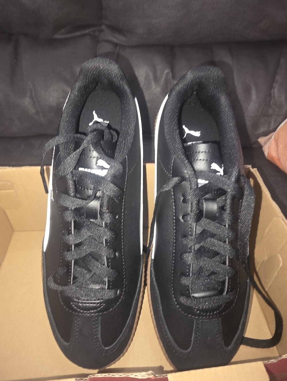 Puma Black and White Sneakers with Brown Sole